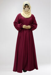 Nida Plain Pleated Sleeves Abaya – Front Close D-2285