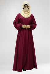 Nida Plain Pleated Sleeves Abaya – Front Close D-2285