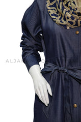 Denim Sherwani Collar Coat Abaya