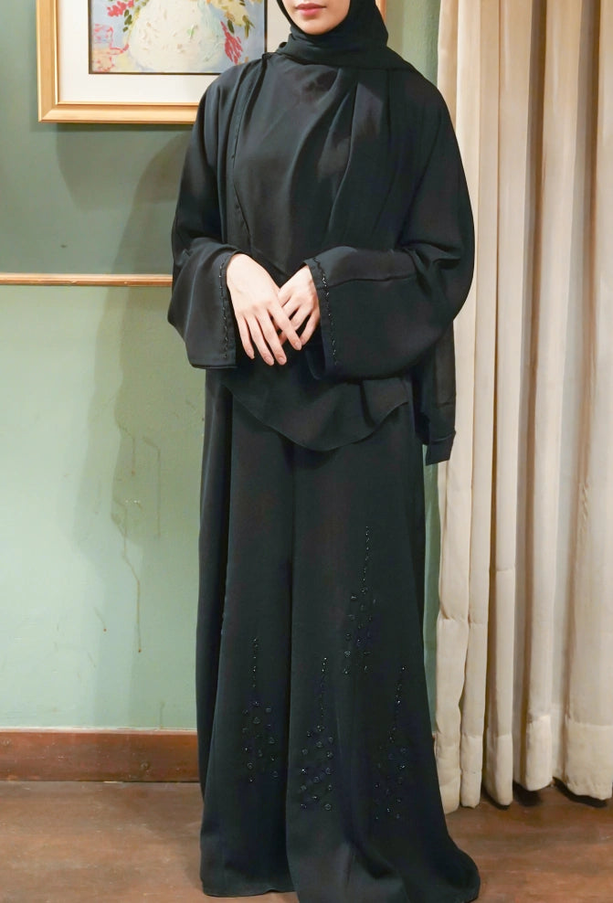 NIDA Black Abaya Hand Work with Stone