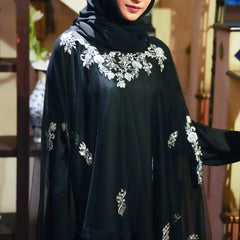 Chiffon Silver Embroidered Abaya with Inner