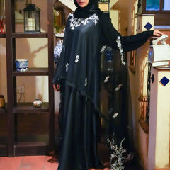 Chiffon Silver Embroidered Abaya with Inner