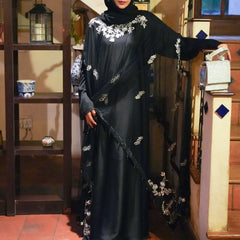 Chiffon Silver Embroidered Abaya with Inner
