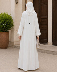 Noor Classic Buttoned Abaya – Ivory White
