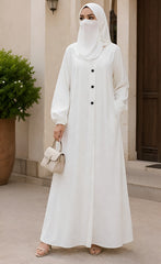 Noor Classic Buttoned Abaya – Ivory White