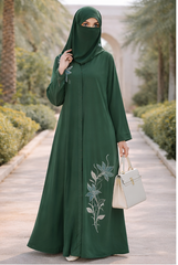 Premium Nida Fabric Front Open Abaya with Hand Work Embroidery – High Neck Modest Wear