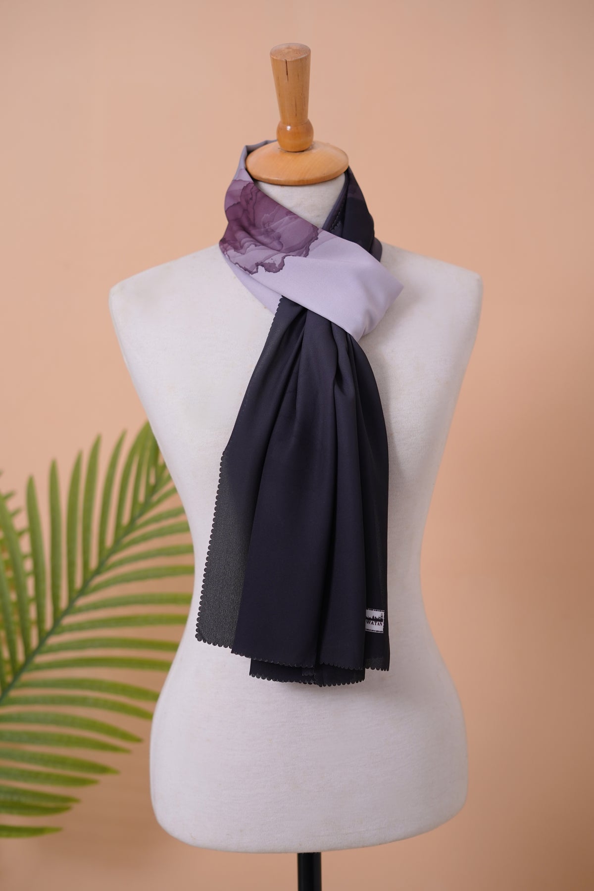 Ombre Ink Wash Chiffon Scarf – Elegant Gradient Purple